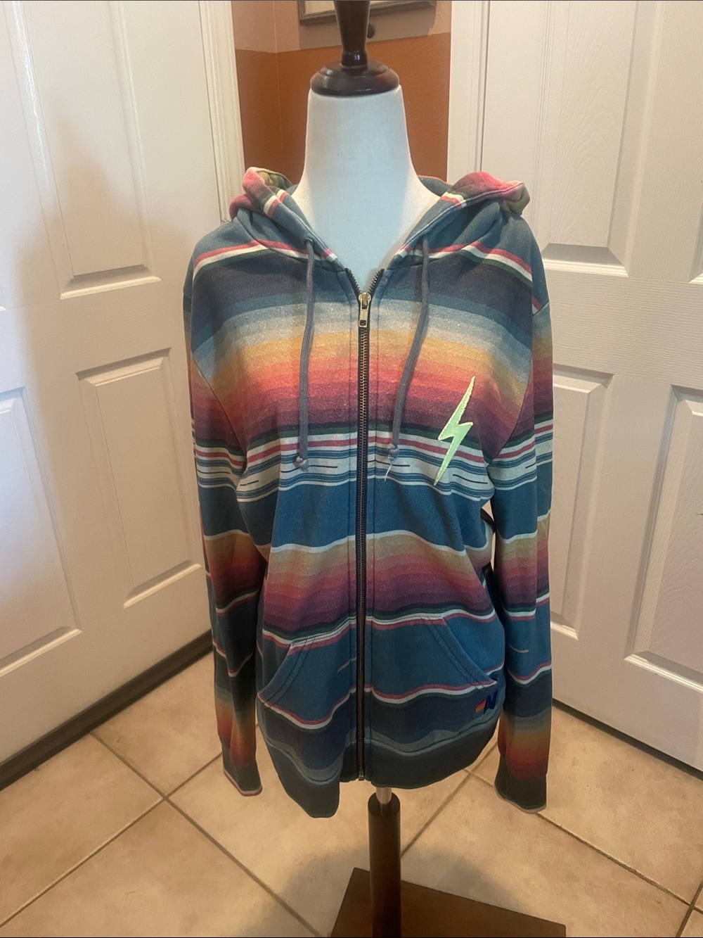 Aviator Nation Rare Serape Collection Zip-Up Hoodie with Lightning Bolt